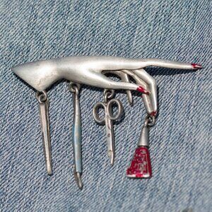 Vintage Nail Technician Brooch | Womens Salon Manicurist Professional Pin Charm